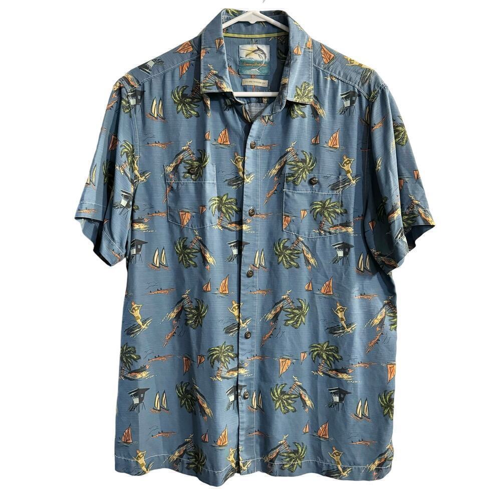 Vintage Tommy Bahama 100% Silk Modern Island Fit Mens Hawaiian Shirt Size Medium